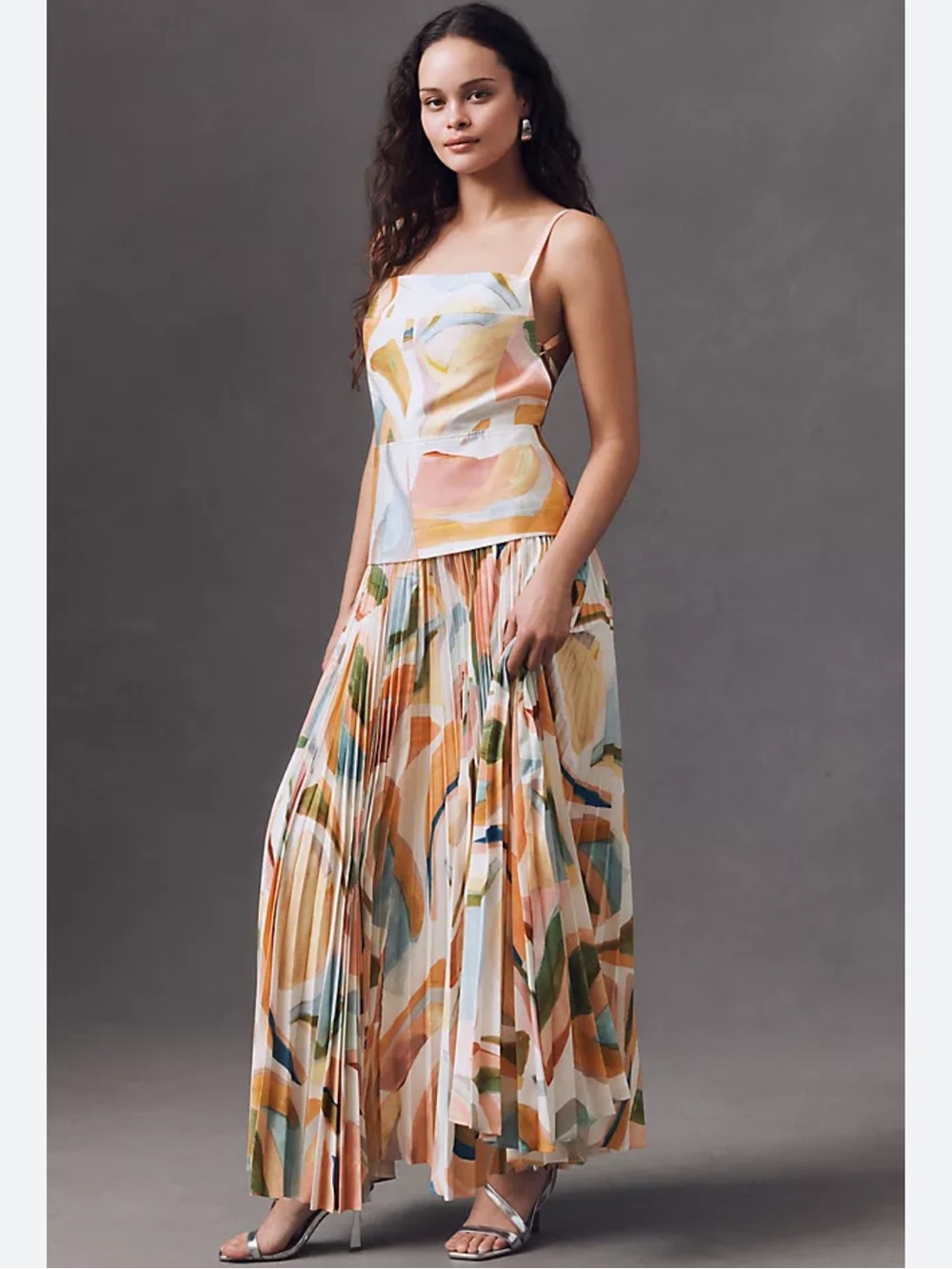Acler Leasgill Abstract Pastel Pleated Maxi Dress